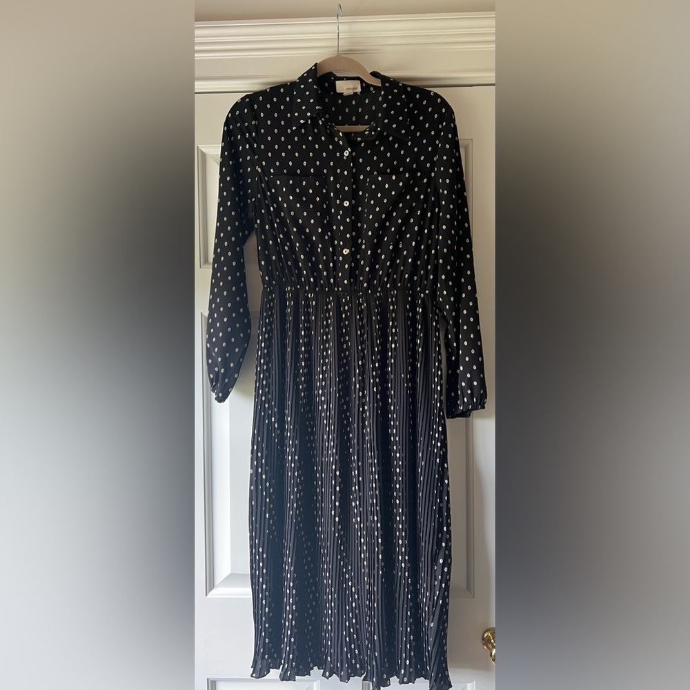 Patterned Black Midi Shirt Dress